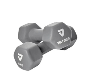 VIA FORTIS set 2 gantere fixe 2x5 kg, fonta cu invelis neopren, antiderapante, pentru toate nivelele, albastru - Verificat A · Re-Bloom