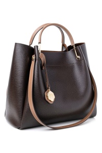 Vince Camuto geanta de umar piele ecologica, 28x32x14 cm, 2 manere + 2 barete fixe, fermoar, portofel interior, detalii aurii, maro inchis - Verificat A · Re-Bloom - Img 3