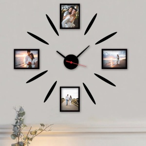 Wallxpert ceas decorativ de perete MDF, 50x50 cm, MDF 100% 3mm, 4 rame foto 13x18cm + 8 spatii foto 10x15cm, multicolor - Verificat A · Re-Bloom