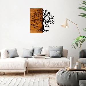 Wallxpert decor de perete model copac, lemn/metal, 58x58 cm, lemn 3cm/metal, montare usoara, nuc/negru - Verificat A · Re-Bloom - Img 2