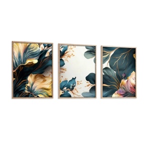 Wallxpert set 3 tablouri decorative cu rama, 3x50x70 cm, MDF 3mm, cadru lemn solid 2.5 cm, multicolor - Verificat A · Re-Bloom