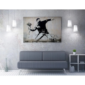 Wallxpert tablou decorativ canvas Banksy, 70x100 cm, 50% bumbac/50% poliester, imprimare digitala, cadru lemn 2x3 cm, multicolor - Verificat A · Re-Bloom - Img 3