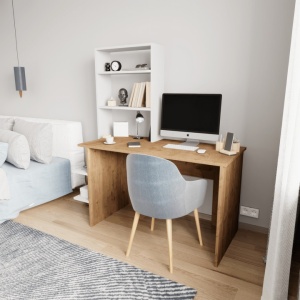 Woody Fashion Ailani birou de studiu + biblioteca, PAL melaminat 100%, birou 120x55x74cm + biblioteca 55x20x150cm, inaltime totala 150cm, natur/alb - Verificat A · Re-Bloom - Img 4