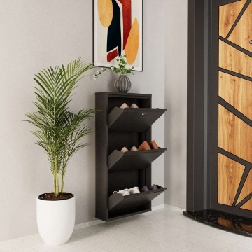 Woody Fashion dulap de pantofi 50x15x103 cm, metal 100% grosime 0.7mm, usi cu deschidere centrala magnetica, fixabil perete, antracit - Verificat A · Re-Bloom - Img 4
