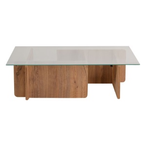 Woody Fashion masa cafea Gabrielle, sticla securizata, cadru PAL, 105x30x65cm, Maro/Transparent - Verificat A · Re-Bloom