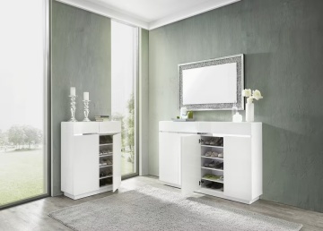Xora pantofar 160.3x104.5x34.5 cm, 40-45 perechi, 4 usi batante, 2 sertare, 8 polite fixe 25mm, MDF lucios, alb/inox - Verificat A · Re-Bloom - Img 2