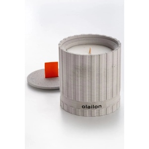Aberto Design lumanare parfumata 8x8.5 cm, beton cu panglica, ceara de parafina si soia, 200g, esenta chihlimbar, gri - Verificat A · Re-Bloom - Img 3