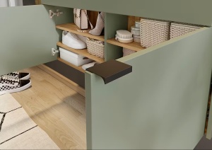 Ameca pantofar 110x57x22 cm, 2 usi, 1 sertar, 4 rafturi, PAL gri-verde/stejar Navarra - Verificat A · Re-Bloom - Img 6