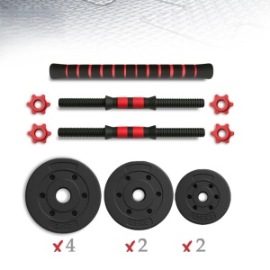Athletos set 2 gantere reglabile 20 kg, discuri ciment, bara conector, manusi antrenament, multiple combinatii, rosu/negru - Verificat A · Re-Bloom - Img 2