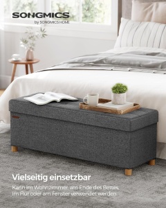 Banca cu spatiu de depozitare Songmics, MDF/textil, gri inchis, 38 x 40 x 110 cm, Resigilat, Grad A - Img 4