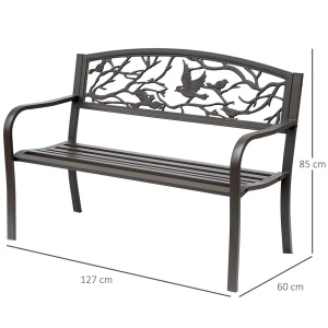Banca de exterior din otel si fonta cu spatar decorativ, 127x60x85 cm, sezut 120.65x40.64cm/inaltime 40.5cm, spatar 118.74x33cm, cotiere 62cm, capacitate 240kg, maro - Verificat A · Re-Bloom - Img 3