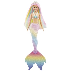 Barbie Dreamtopia sirena Rainbow Magic, schimbare culoare apa calda/rece, coada multicolora, coronita, 32 cm - Verificat A · Re-Bloom - Img 1