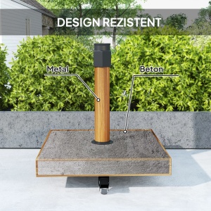 Baza pentru umbrela cu roti si frane Re-Bloom, metal/beton, 45x45x48 cm, compatibila stalpi 36-38-48mm, efect lemn - Verificat A · Re-Bloom - Img 5