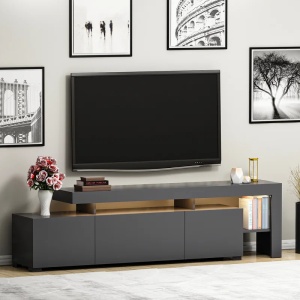 Beliz Forme comoda TV cu lumini LED, melamina 18mm, 192x53x37 cm, 3 usi, antracit - Verificat A · Re-Bloom - Img 6
