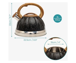 Belle Vous ceainic fluierator aragaz 3L, 22.5x22 cm, otel inoxidabil, maner rezistent caldura, compatibil inductie, negru/argintiu - Verificat A · Re-Bloom - Img 4