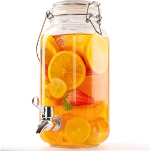 Belle Vous dozator bauturi cu robinet, sticla transparenta, 2.5L, 11.3x11.3x26 cm, capac etans, pentru suc/apa/cocktailuri/lapte - Verificat A · Re-Bloom - Img 1