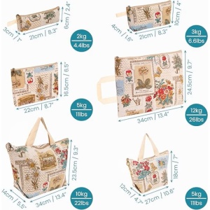 Belle Vous set 6 genti organizare bagaj, bumbac cu fermoar, 6 marimi 21x6cm pana la 34x24.5cm, capacitate 2-12kg, imprimeu, maro - Verificat A · Re-Bloom - Img 4