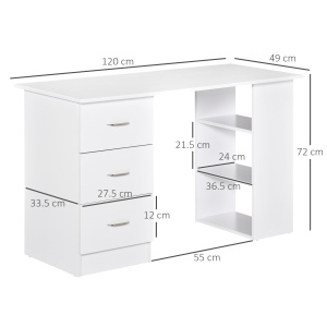 Birou modern cu 3 sertare si rafturi, placi aglomerate, 120x49x72 cm, raft 36.5x24cm + sertar 27.5x33.5x12cm, capacitate 20kg, alb - Verificat A · Re-Bloom - Img 3