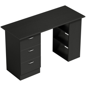 Birou PC cu 3 rafturi si 3 sertare, MDF, 120x49x72 cm, raft 36x24x22cm + sertar 28x34x12cm, capacitate 20kg, negru - Verificat A · Re-Bloom