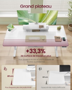 Birou reglabil electric Vasagle, cu suport pentru monitor, metal/lemn, alb, 140 x 70 x 72-120 cm, Resigilat, Grad A - Img 3