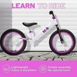 Bixe bicicleta fara pedale, cadru aluminiu, roti 16 inch, anvelope pneumatice, varsta 5-9 ani, alb/mov - Verificat A · Re-Bloom - Img 4