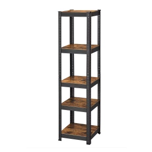 Brillac raft de depozitare 37x150x37 cm, 5 rafturi MDF lacuit, cadru otel lacuit, maro inchis/negru - Verificat A · Re-Bloom