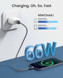 Cablu USB A la C ORICO 66W compatibil cu iPad, Samsung, Pixel etc., nailon, negru/gri - Img 2