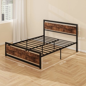 Cadru pat matrimonial Re-Bloom, otel/MDF, 167x208x103 cm, saltea 160x200 cm, tablie 167x103 cm, spatiu sub pat 31 cm, 400 kg, negru/maro rustic - Verificat A · Re-Bloom - Img 3