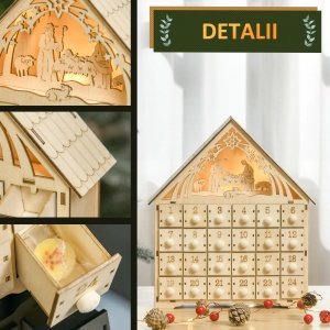 Calendar de Advent pentru Craciun, LED, lemn, natur, 26.6 x 6 x 30 cm, Resigilat, Grad A - Img 5