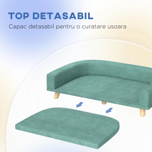 Canapea pentru caini Re-Bloom, poliester/MDF/lemn masiv, verde deschis/natur, 98 x 67 x 25 cm, Resigilat, Grad A - Img 6