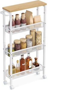 Carucior de depozitare Vasagle, 4 nivele, metal/PAL, alb/natur, 13 x 45,4 x 77 cm, Resigilat, Grad A