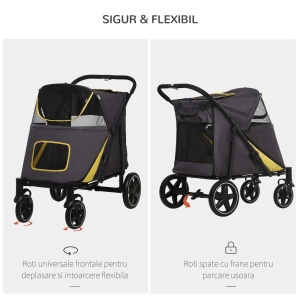 Carucior pentru animale de companie Re-Bloom, otel/material Oxford, gri inchis/galben/negru, 112 x 65 x 100 cm, Resigilat, Grad A - Img 5