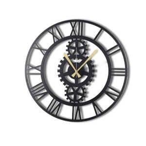 Ceas de perete decorativ Re-Bloom, metal, negru, 70 x 70 cm