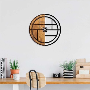 Ceas decorativ de perete Wallity, lemn, 56x3x56cm, Maro/Negru - Verificat A · Re-Bloom - Img 3