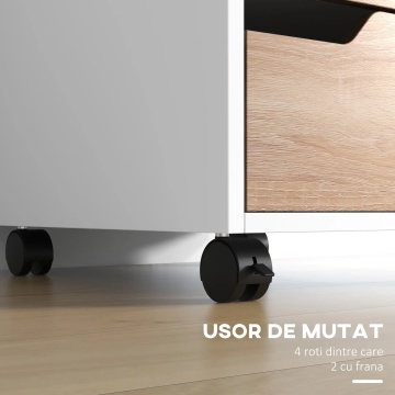 Comoda de birou cu 3 sertare 40x50x57.5 cm, MDF, ghidaje culisante, 4 roti din care 2 cu frana, manere ingropate, alb si lemn - Verificat A · Re-Bloom - Img 5