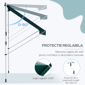 Copertina cu manivela Re-Bloom, cadru telescopic si unghi reglabil, aluminiu/metal/poliester, verde/alb, 200 x 150 cm, Resigilat, Grad A - Img 6