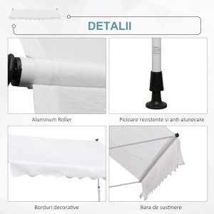Copertina de perete cu stalpi de sprijin Re-Bloom, aluminiu/metal/poliester, 300x150 cm, stalpi telescopici 170-280 cm, inclinare 0-90°, manivela 120 cm, alb - Verificat A · Re-Bloom - Img 5
