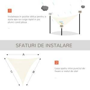 Copertina triunghiulara tip vela, HDPE, 6x6x6m, anti-UV 90%, respirabila, montare copaci/pereti/stalpi, crem - Verificat A · Re-Bloom - Img 6