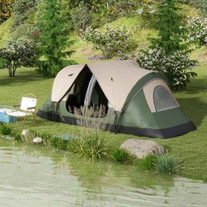 Cort de camping Re-Bloom, poliester/fibra sticla, 450x215x180 cm, 6 persoane, 2 camere separate, rezistenta vant nivel 3-5, 16 tarusi+6 corzi+geanta incluse, verde inchis - Verificat A · Re-Bloom - Img 2