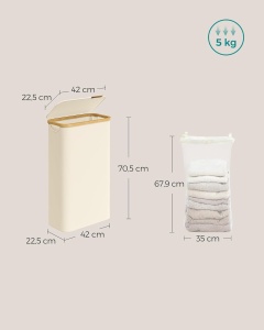 Cos pentru rufe Songmics, panza Oxford/bambus, crem/natur, 42 x 22,5 x 70,5 cm, 65L, Resigilat, Grad A - Img 3
