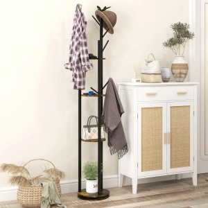 Cuier rotativ 8 carlige 4 rafturi, diametru 30 cm, inaltime 175 cm, PAL/otel, design industrial, maro rustic/negru - Verificat A · Re-Bloom - Img 5