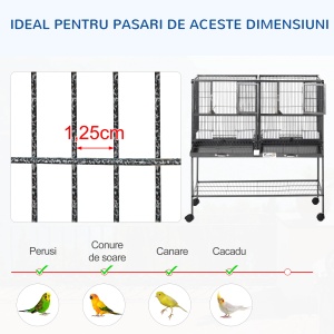 Cusca dubla pentru pasari Re-Bloom, metal/polipropilena/lemn masiv, negru/gri, 95 x 45,5 x 102 cm, Resigilat, Grad A - Img 6