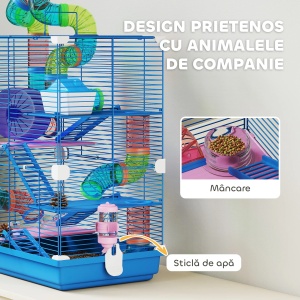Cusca pentru hamsteri, cu tuburi si roata, 5 nivele, metal/polipropilena/PS, multicolor, 46 x 30 x 58 cm, Resigilat, Grad A - Img 6