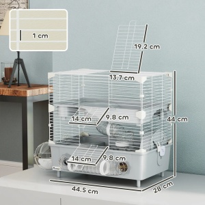 Cusca pentru hamsteri Re-Bloom, cu 2 nivele si 3 usi, otel/polipropilena/PS, gri/alb, 44 x 44,5 x 28 cm, Resigilat, Grad A - Img 3