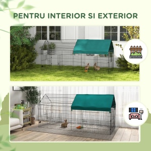 Cusca pentru iepuri exterior/interior tip casuta cu acoperis, otel/Oxford poliester/PP, 220x85x103 cm, acoperis 125x110 cm, usa principala 39.5x43.5cm + usa laterala, verde/negru - Verificat A · Re-Bloom - Img 6