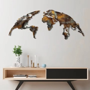 Decor de perete din metal model World Map 150x59 cm, grosime 1.5mm, 1.06 kg, finisat manual, multicolor - Verificat A · Re-Bloom