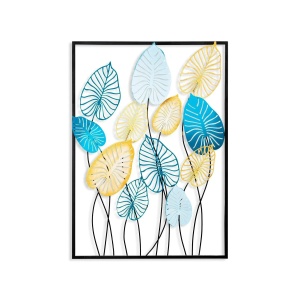 Decor de perete Re-Bloom, metal, albastru/auriu/negru, 50 x 70 cm - Img 1