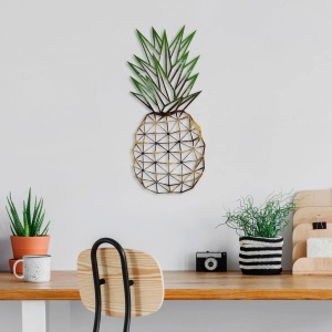 Decor de perete Re-Bloom, model ananas, metal, auriu/verde, 56 x 24 cm - Img 4