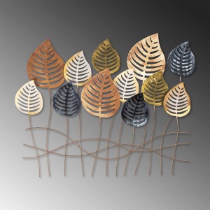 Decor de perete Re-Bloom, model frunze, metal, multicolor, 76 x 64 cm - Img 5