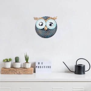 Decor de perete Re-Bloom, model Owl 3, metal, albastru/auriu, 19 x 19 cm - Img 2